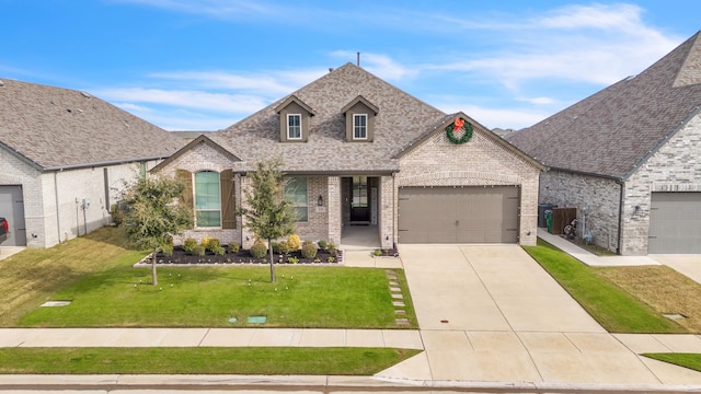 view of front facade featuring a front lawn and a garage