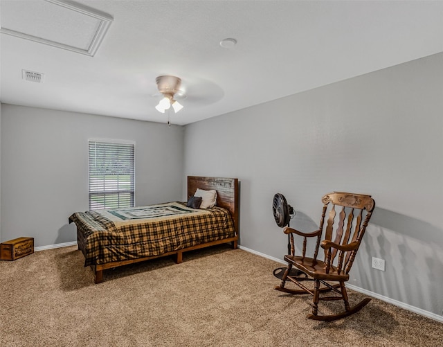 bedroom featuring carpet and ceiling fan