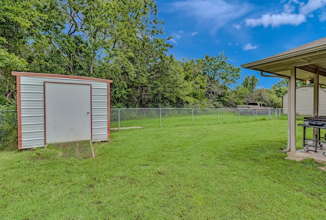 view of yard with a shed