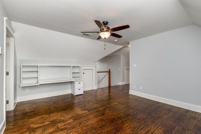 814 Barnes St, Mckinney, TX 75069 - unfurnished living room featuring lofted ceiling, ceiling fan, dark wood finished floors, and baseboards