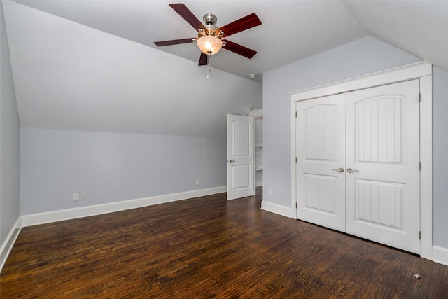 814 Barnes St, Mckinney, TX 75069 - bonus room with vaulted ceiling, ceiling fan, dark wood-style floors, and baseboards