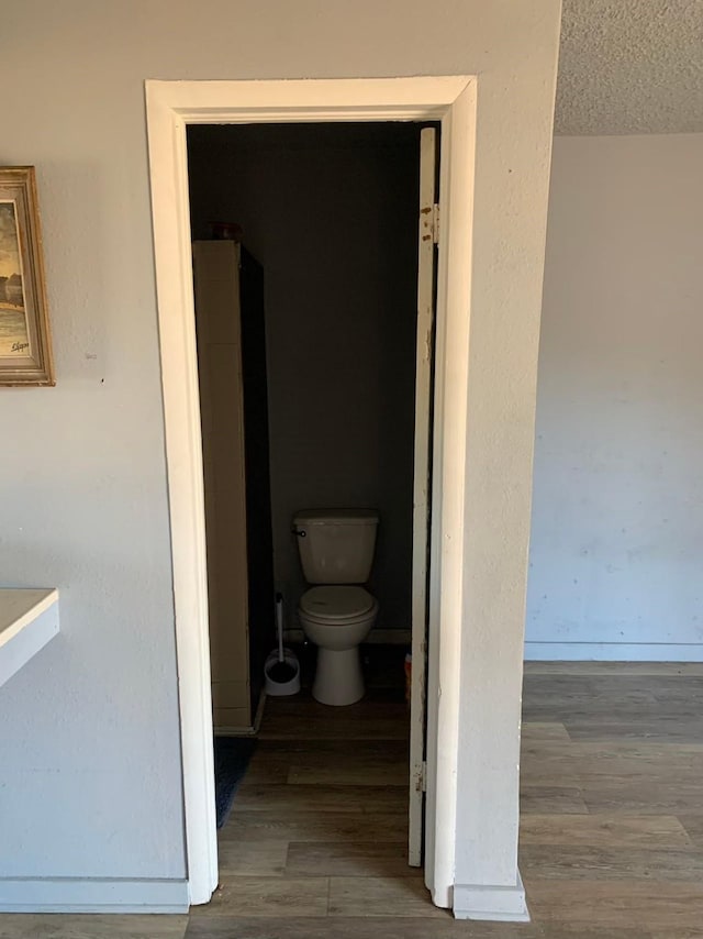 bathroom with wood-type flooring and toilet