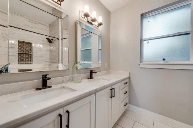 bathroom with vanity and tile patterned flooring