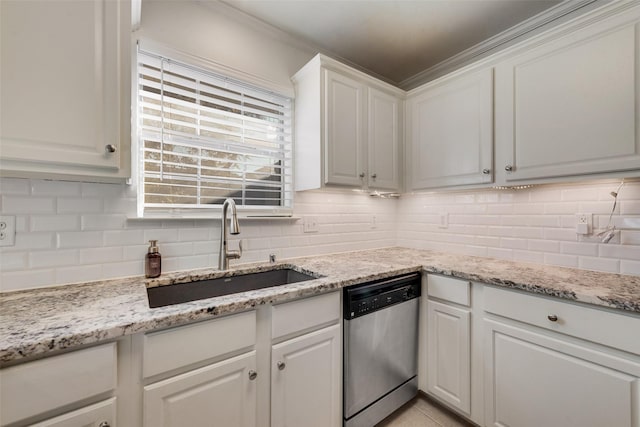 kitchen featuring white cabinets and stainless steel dishwasher