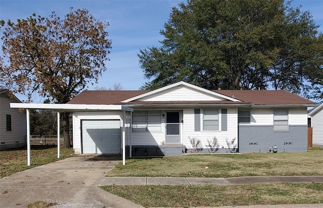 ranch-style home featuring a carport and a front yard