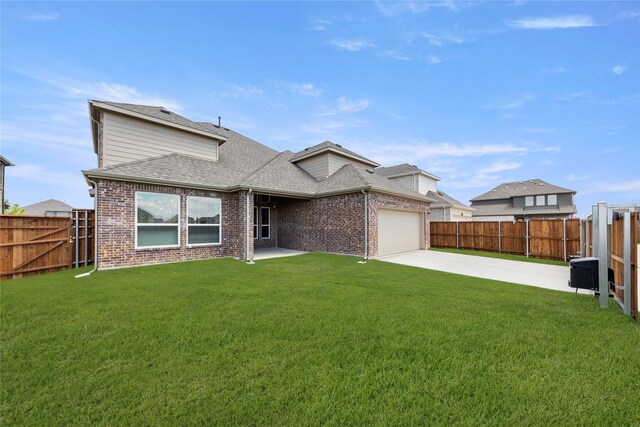 1347 Overton St, Frisco, TX 75036 - view of front facade featuring an attached garage, brick siding, roof with shingles, driveway, and a patio area