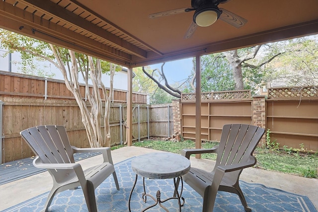 view of patio / terrace featuring ceiling fan