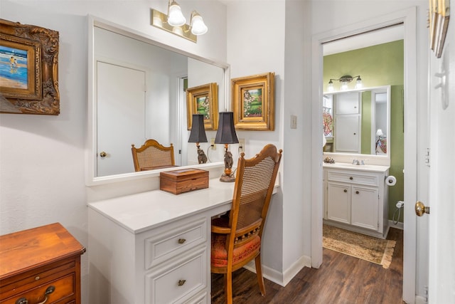 bathroom with vanity and wood-type flooring