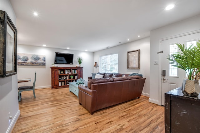 living room with light hardwood / wood-style flooring