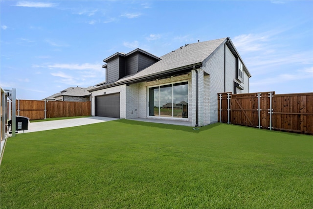 1514 Overton St, Frisco, TX 75036 - back of property with brick siding, concrete driveway, a patio, a shingled roof, and a garage