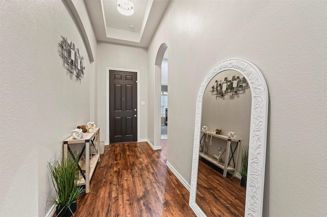 foyer with dark hardwood / wood-style floors