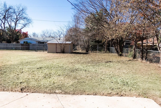 view of yard featuring a storage shed