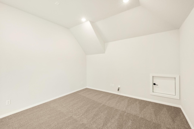 bonus room featuring carpet, baseboards, vaulted ceiling, and recessed lighting