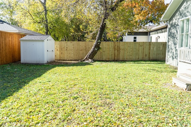 view of yard with a storage shed