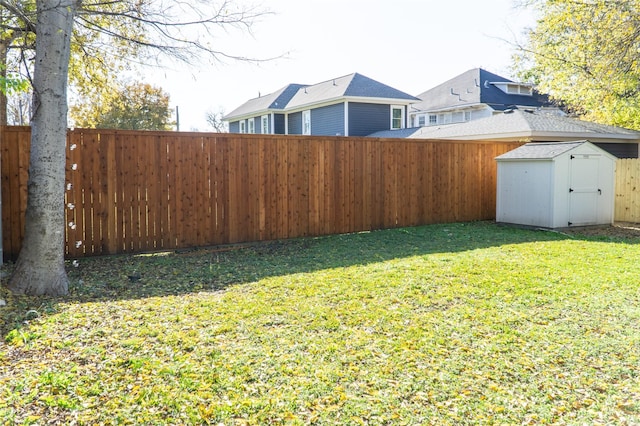 view of yard with a storage shed