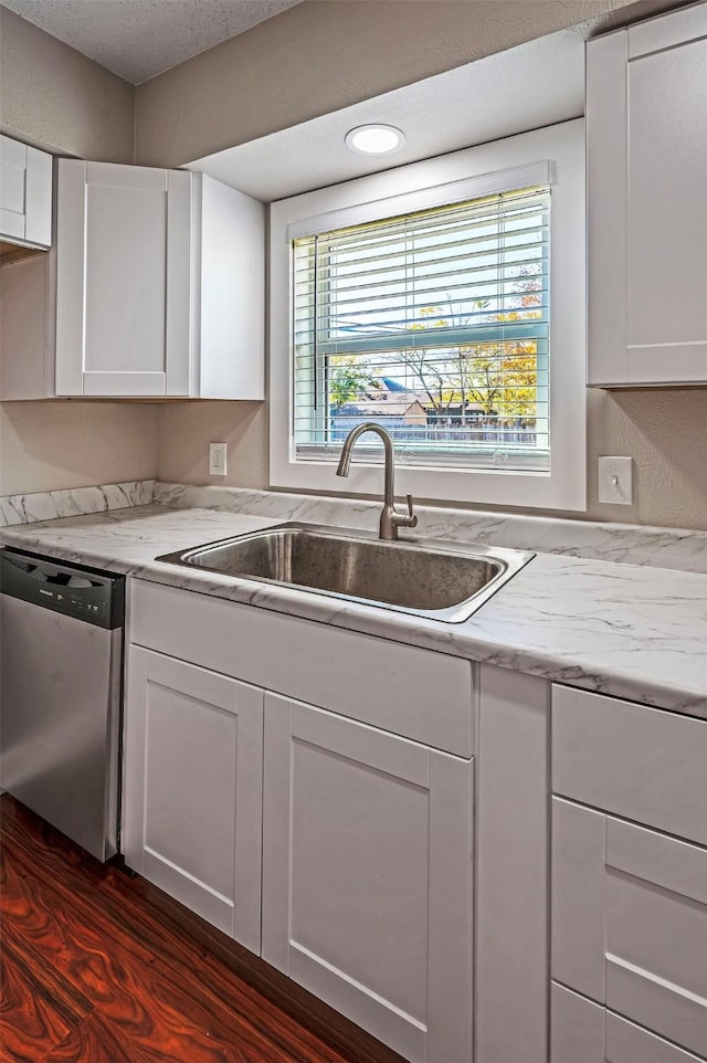 kitchen featuring dishwasher, dark hardwood / wood-style floors, a wealth of natural light, and sink