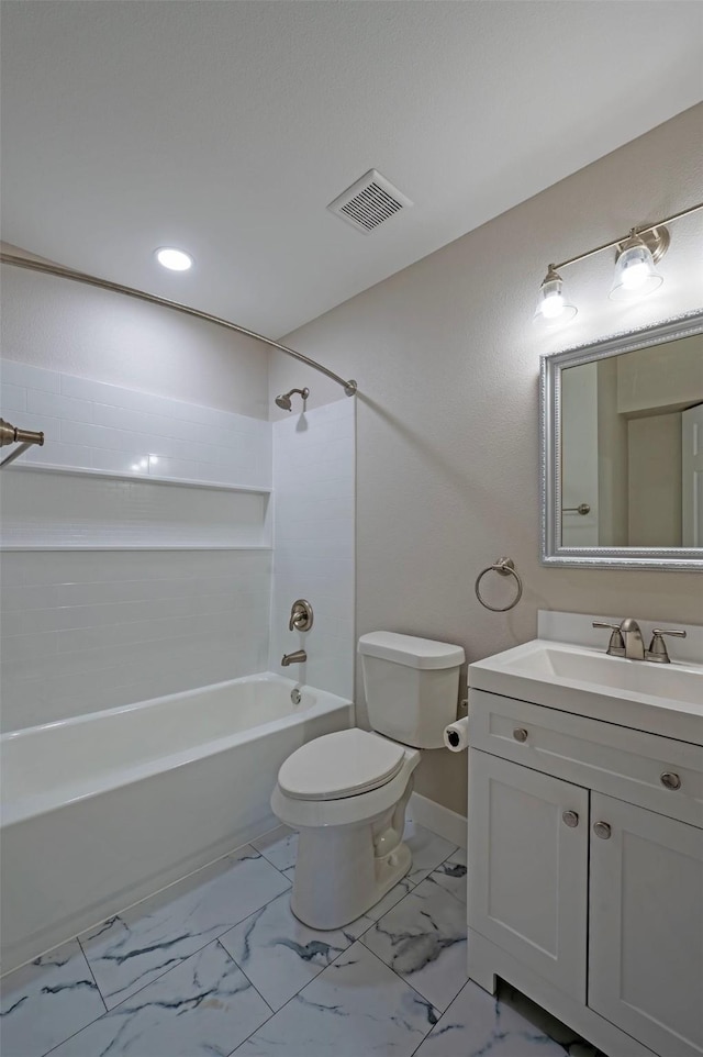 full bathroom featuring vanity, shower / bathing tub combination, and toilet