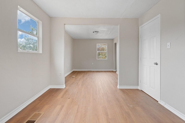 empty room featuring a wealth of natural light and light hardwood / wood-style flooring