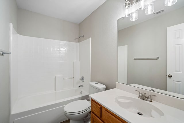 full bathroom with vanity, toilet, and shower / washtub combination