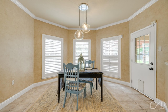 82 Bay Shore Ct, Abilene, TX 79602 - dining area with light tile patterned floors, healthy amount of natural light, ornamental molding, and baseboards