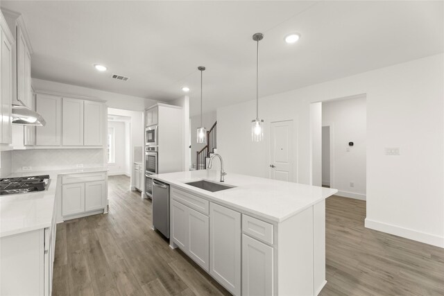 1385 Melcer St, Frisco, TX 75036 - kitchen with appliances with stainless steel finishes, visible vents, light wood-style floors, and a sink