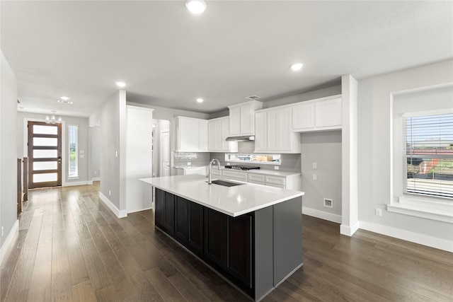 1590 Marburg Ln, Frisco, TX 75036 - kitchen featuring baseboards, a sink, light countertops, dark wood finished floors, and recessed lighting