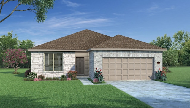 view of front of house featuring a garage and a front lawn