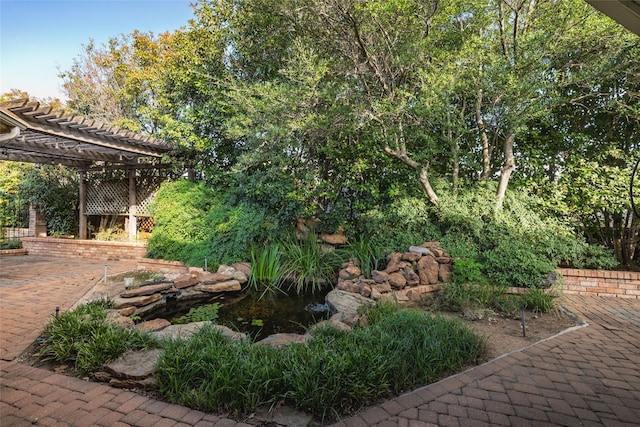 view of yard with a pergola