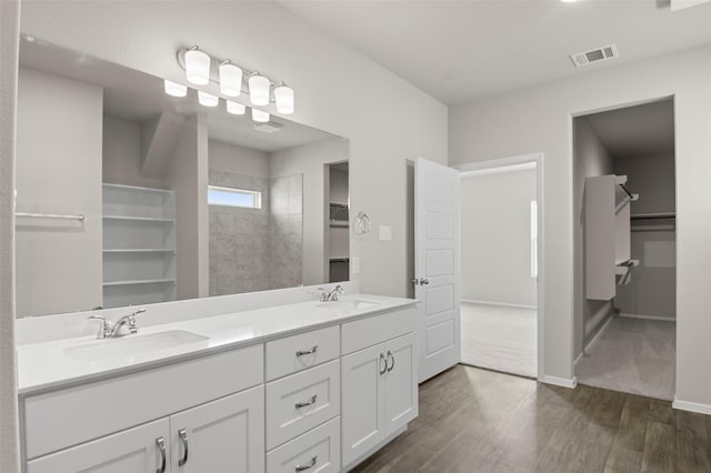 1906 Sweetwater Dr, Forney, TX 75126 - full bathroom featuring a spacious closet, visible vents, wood finished floors, and a sink