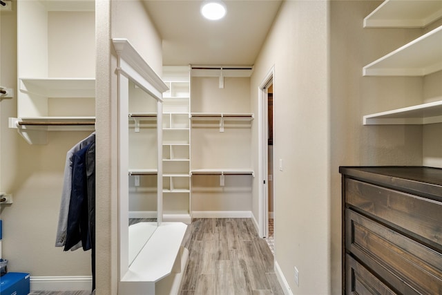 spacious closet with light hardwood / wood-style flooring