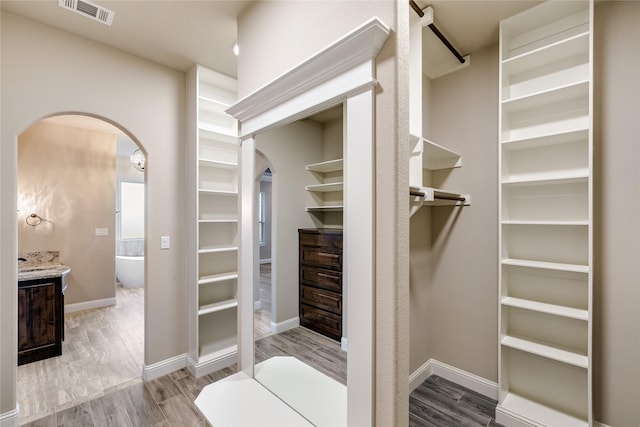 bathroom featuring hardwood / wood-style floors and vanity