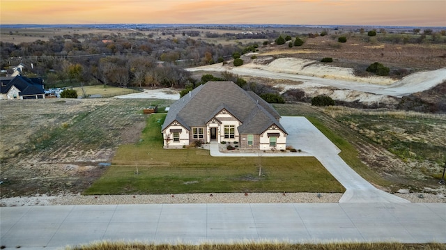 view of aerial view at dusk