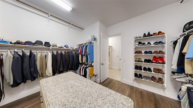 spacious closet with dark wood-type flooring