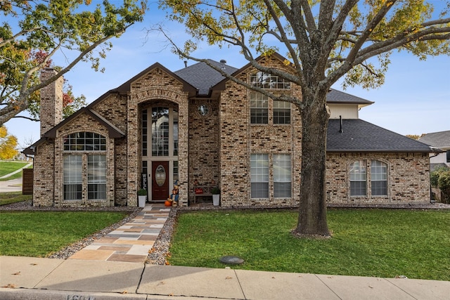 view of front of home with a front lawn