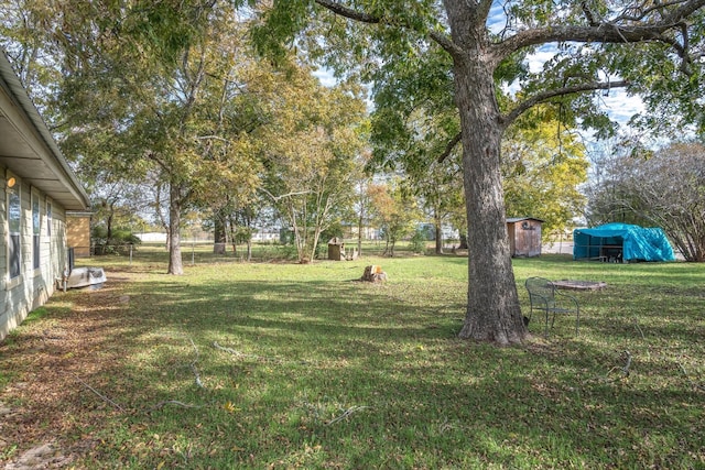 view of yard featuring a storage shed