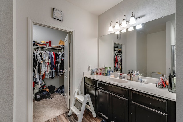 bathroom featuring vanity and hardwood / wood-style floors