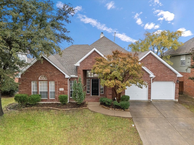 view of front of house with a front lawn and a garage