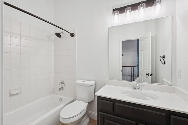 full bathroom with vanity, shower / tub combination, and toilet