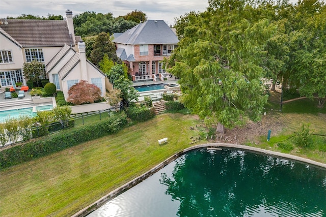 aerial view with a water view