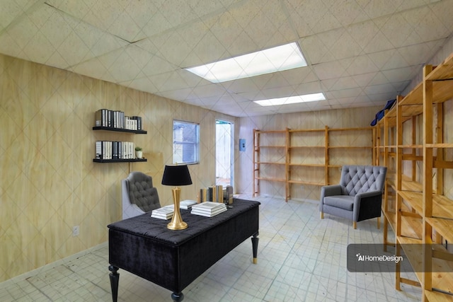 home office featuring a paneled ceiling