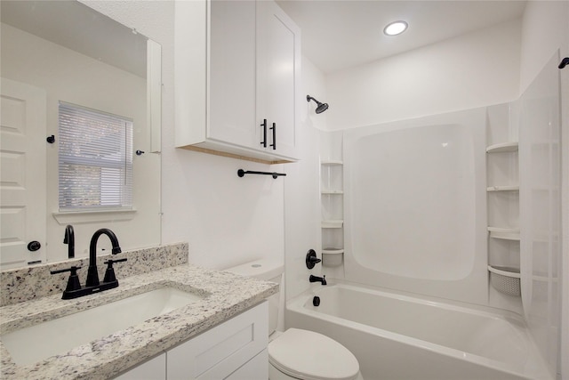 full bathroom with vanity, toilet, and tub / shower combination