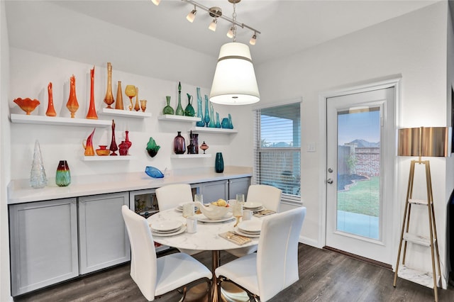 dining room with dark hardwood / wood-style flooring