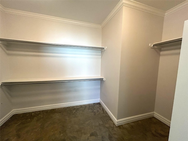 walk in closet featuring dark colored carpet