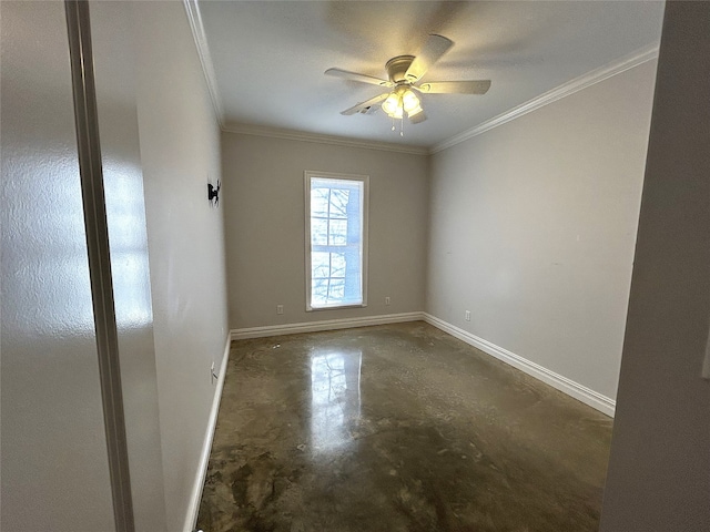 unfurnished room featuring crown molding and ceiling fan