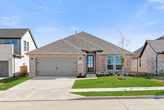 216 Hope Orchards, Lavon, TX 75166 - view of front of property with brick siding, a garage, concrete driveway, and a front lawn