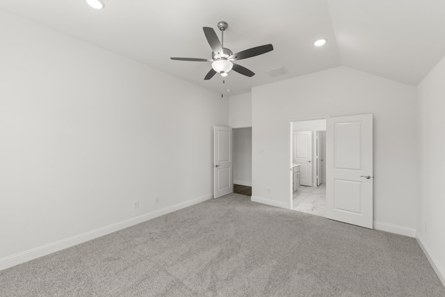 216 Hope Orchards, Lavon, TX 75166 - unfurnished bedroom featuring lofted ceiling, light colored carpet, recessed lighting, baseboards, and a ceiling fan