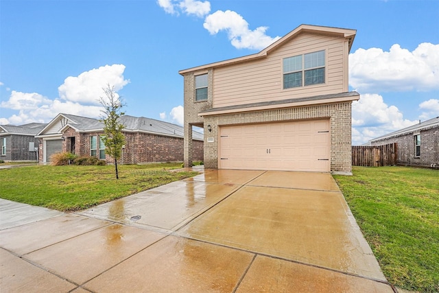 front of property with a front lawn and a garage