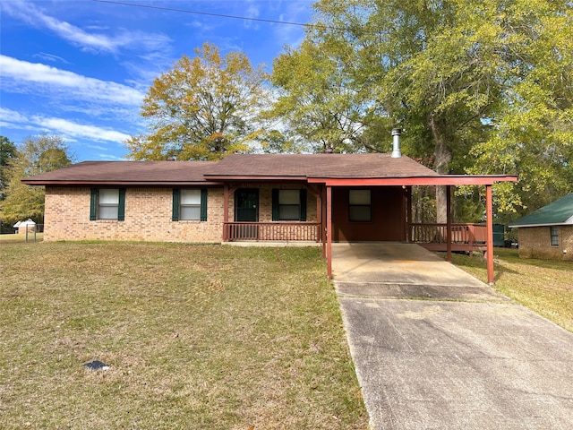 single story home with a carport and a front lawn