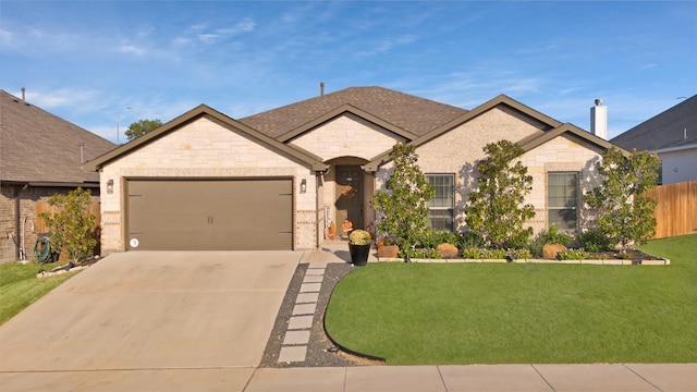 view of front facade featuring a garage and a front yard