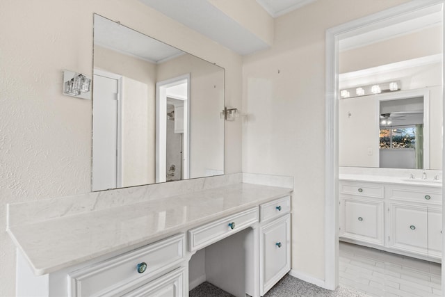 bathroom with vanity and ceiling fan